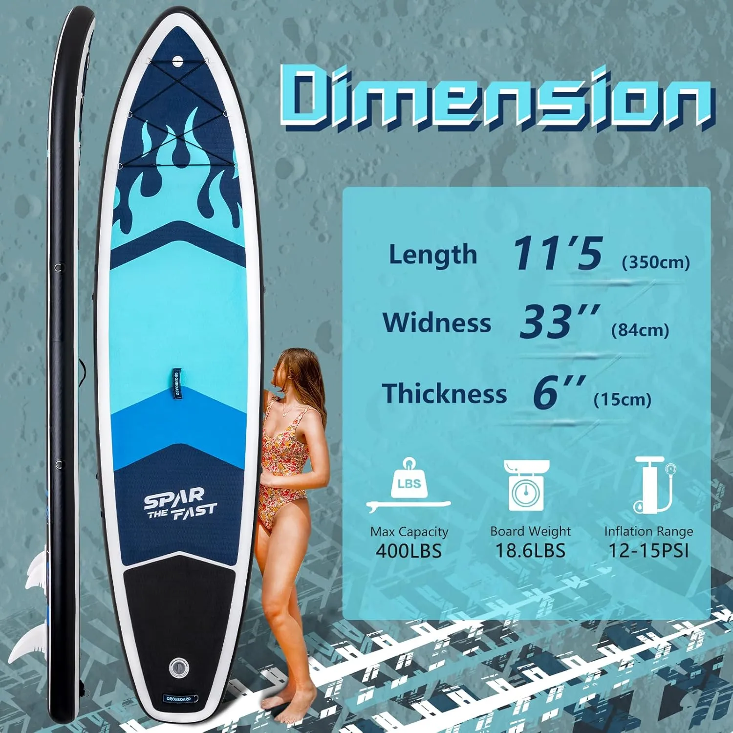 11'5 Inflatable Stand Up Paddle Board with Premium SUP Accessories - Stable Paddleboard with Heat Lamination Process for Adults and Family