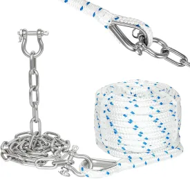 1/2" Boat Anchor Rope 50 FT with 316 Stainless Steel Anchor Chain 1/4" x 4 FT, 5/16" Bow Shackles and 1/2" Thimble, Anchor Rode for Mooring, Boats Pontoon, Deck, Fishing, Sail