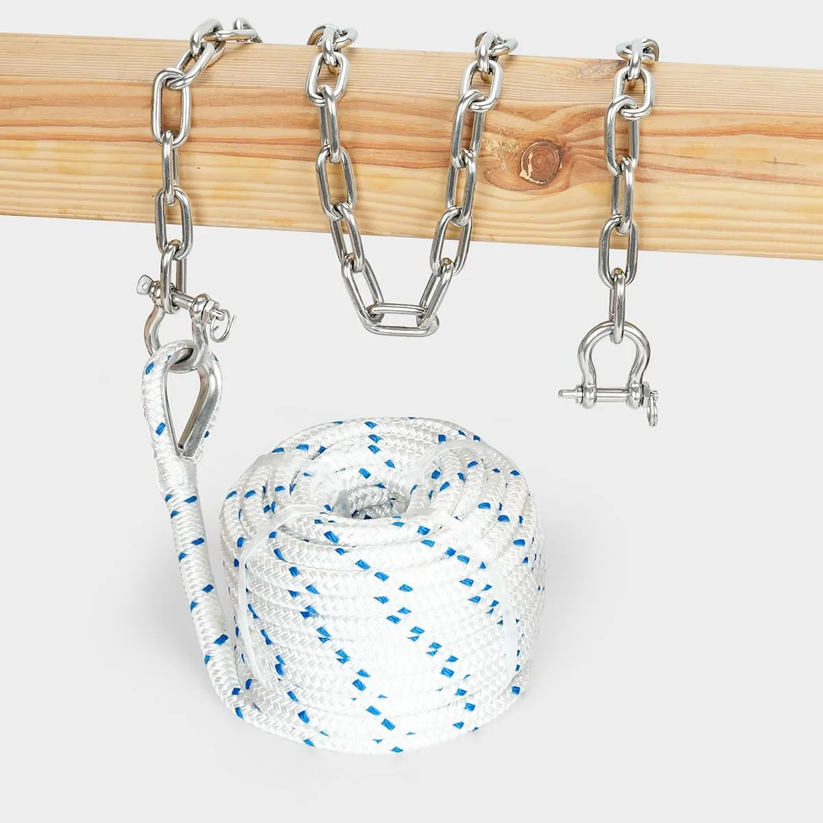 1/2" Boat Anchor Rope 50 FT with 316 Stainless Steel Anchor Chain 1/4" x 4 FT, 5/16" Bow Shackles and 1/2" Thimble, Anchor Rode for Mooring, Boats Pontoon, Deck, Fishing, Sail