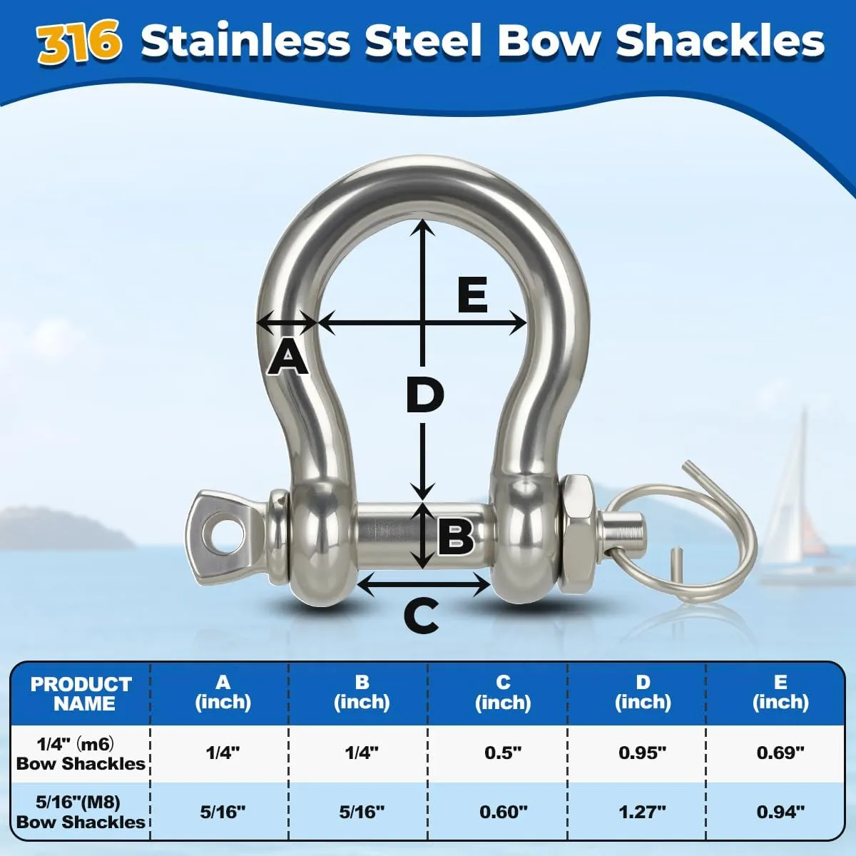 1/2" Boat Anchor Rope 50 FT with 316 Stainless Steel Anchor Chain 1/4" x 4 FT, 5/16" Bow Shackles and 1/2" Thimble, Anchor Rode for Mooring, Boats Pontoon, Deck, Fishing, Sail