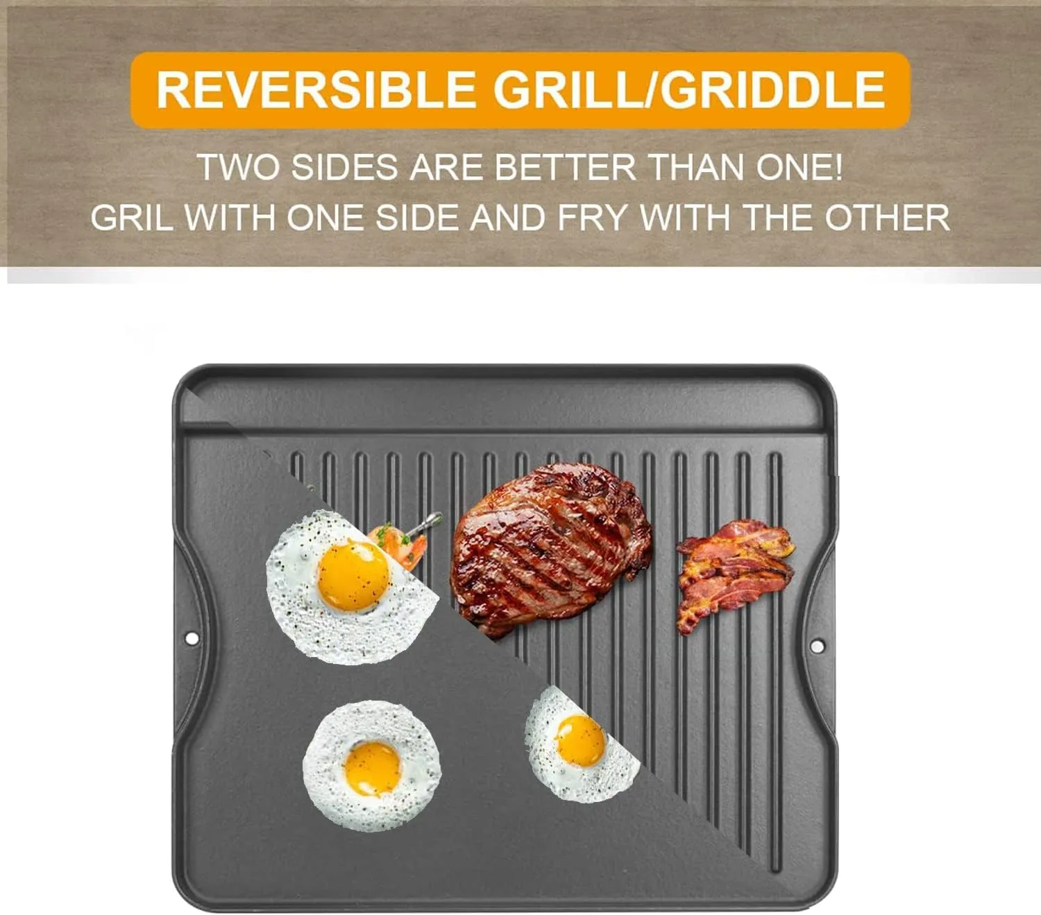 2-in-1 Reversible 14 x 16 Pre-Seasoned Cast Iron Cooking Griddle for Gas Stove/Charcoal/Electric/Propane/Gas Grill, Flat Griddle Top Plate for Camping Tailgating