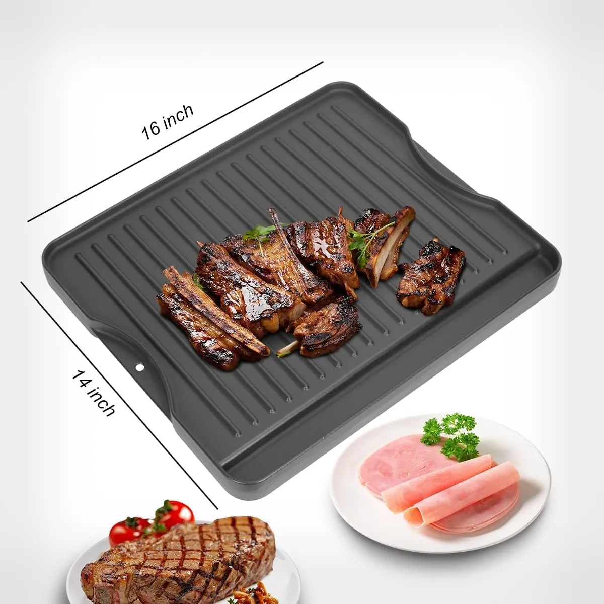 2-in-1 Reversible 14 x 16 Pre-Seasoned Cast Iron Cooking Griddle for Gas Stove/Charcoal/Electric/Propane/Gas Grill, Flat Griddle Top Plate for Camping Tailgating
