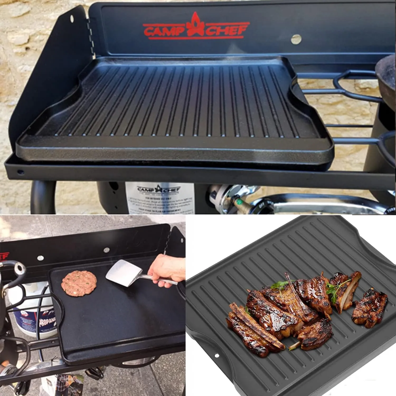 2-in-1 Reversible 14 x 16 Pre-Seasoned Cast Iron Cooking Griddle for Gas Stove/Charcoal/Electric/Propane/Gas Grill, Flat Griddle Top Plate for Camping Tailgating