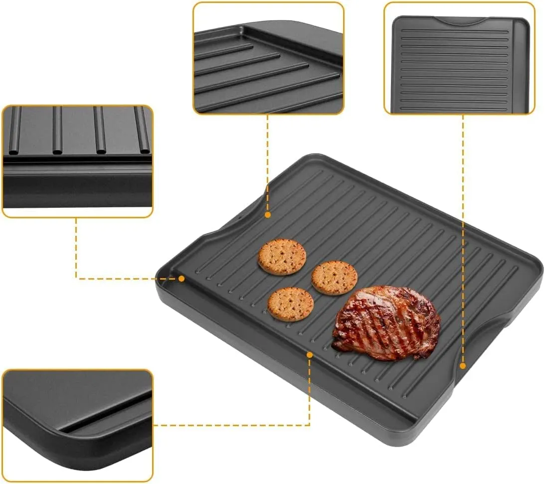 2-in-1 Reversible 14 x 16 Pre-Seasoned Cast Iron Cooking Griddle for Gas Stove/Charcoal/Electric/Propane/Gas Grill, Flat Griddle Top Plate for Camping Tailgating