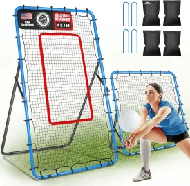 2-in-1 Volleyball Rebounder Net System, Adjustable from 7x4 ft to 4x4.5 ft, 4-Angle Bounce Back Net, Training Equipment for Volleying, Bumping, Spiking Practice, Resists Twisting