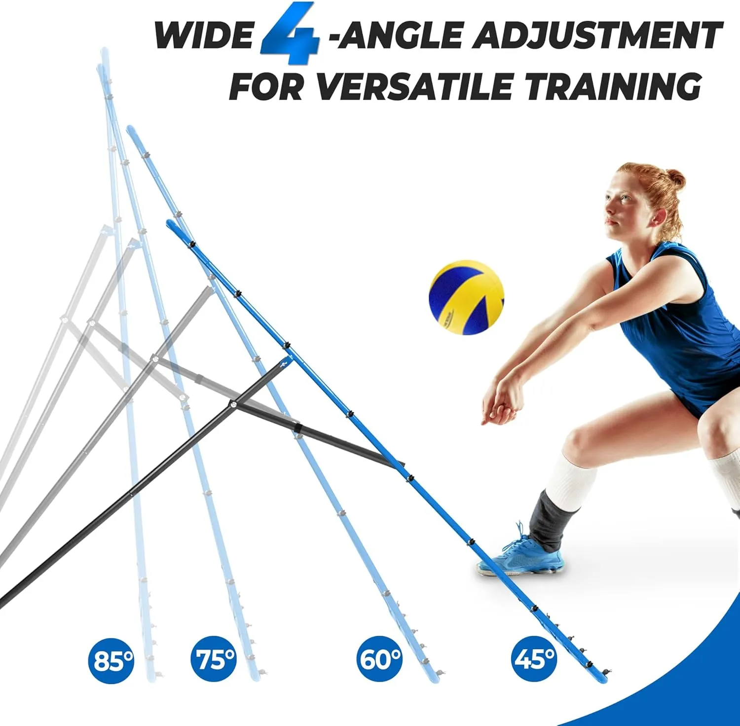 2-in-1 Volleyball Rebounder Net System, Adjustable from 7x4 ft to 4x4.5 ft, 4-Angle Bounce Back Net, Training Equipment for Volleying, Bumping, Spiking Practice, Resists Twisting