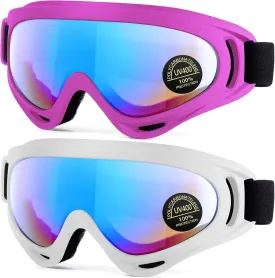 2-Pack Snow Ski Goggles, Snowboard Goggles for Men, Women, Youth, Kids, Boys or Girls