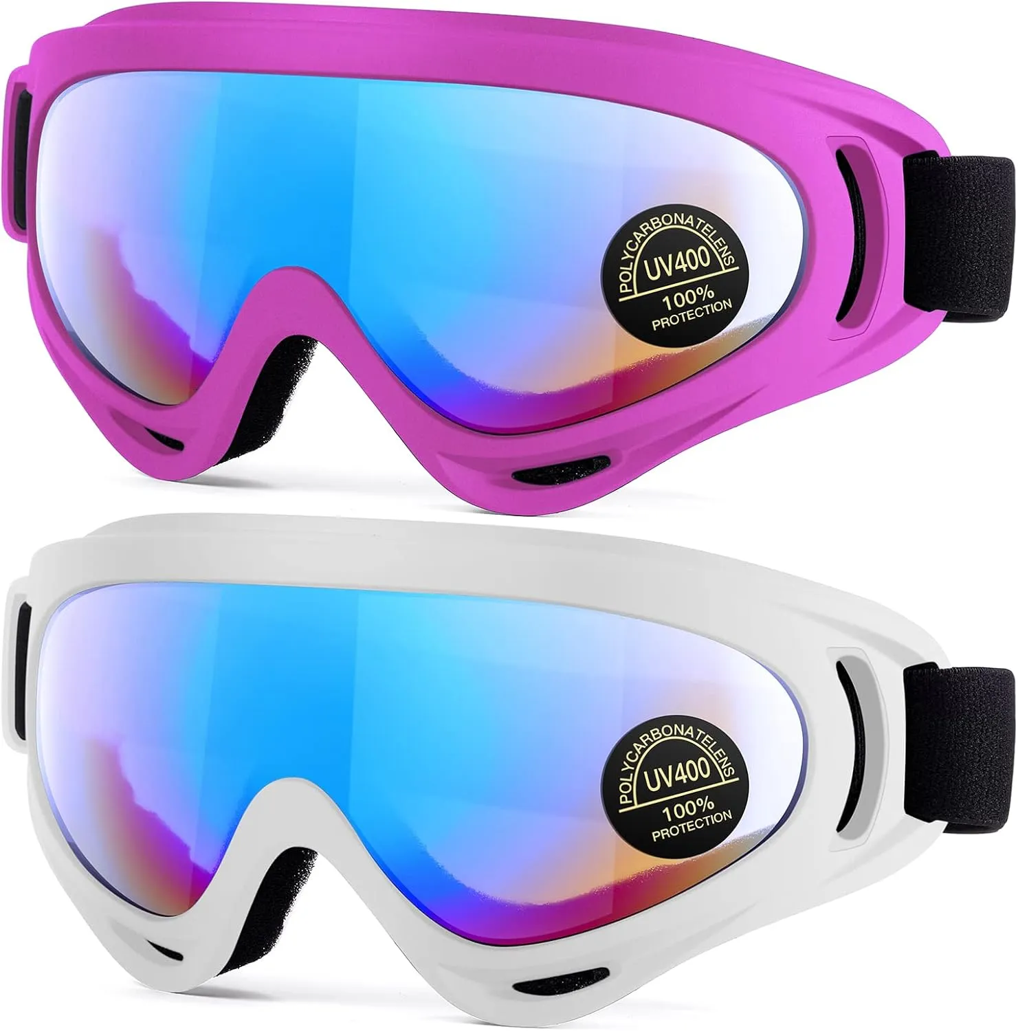 2-Pack Snow Ski Goggles, Snowboard Goggles for Men, Women, Youth, Kids, Boys or Girls