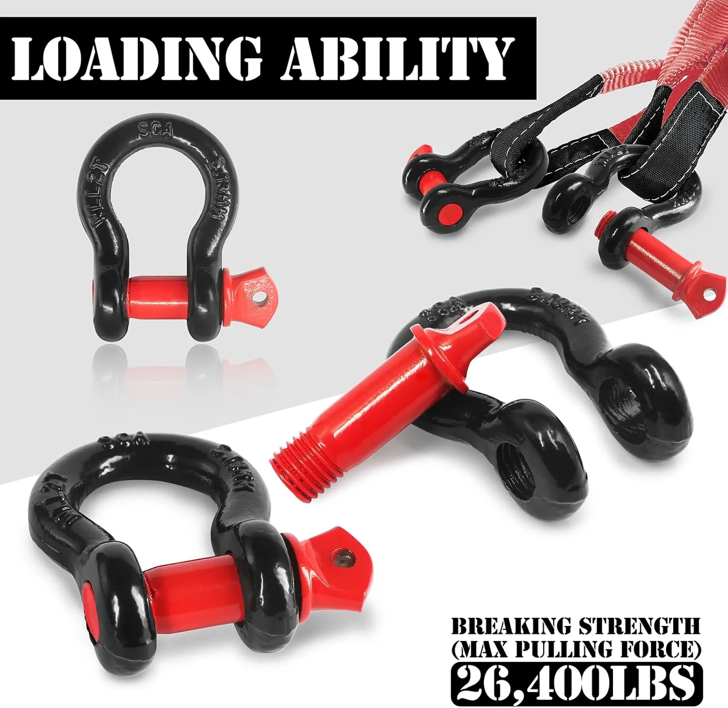 2 Pcs Shackles 1/2" D Ring Shackle 12 Ton (26,455 lbs) Maximum Break Strength with 5/8" Pin for Tow Strap Winch Off Road Vehicle Recovery