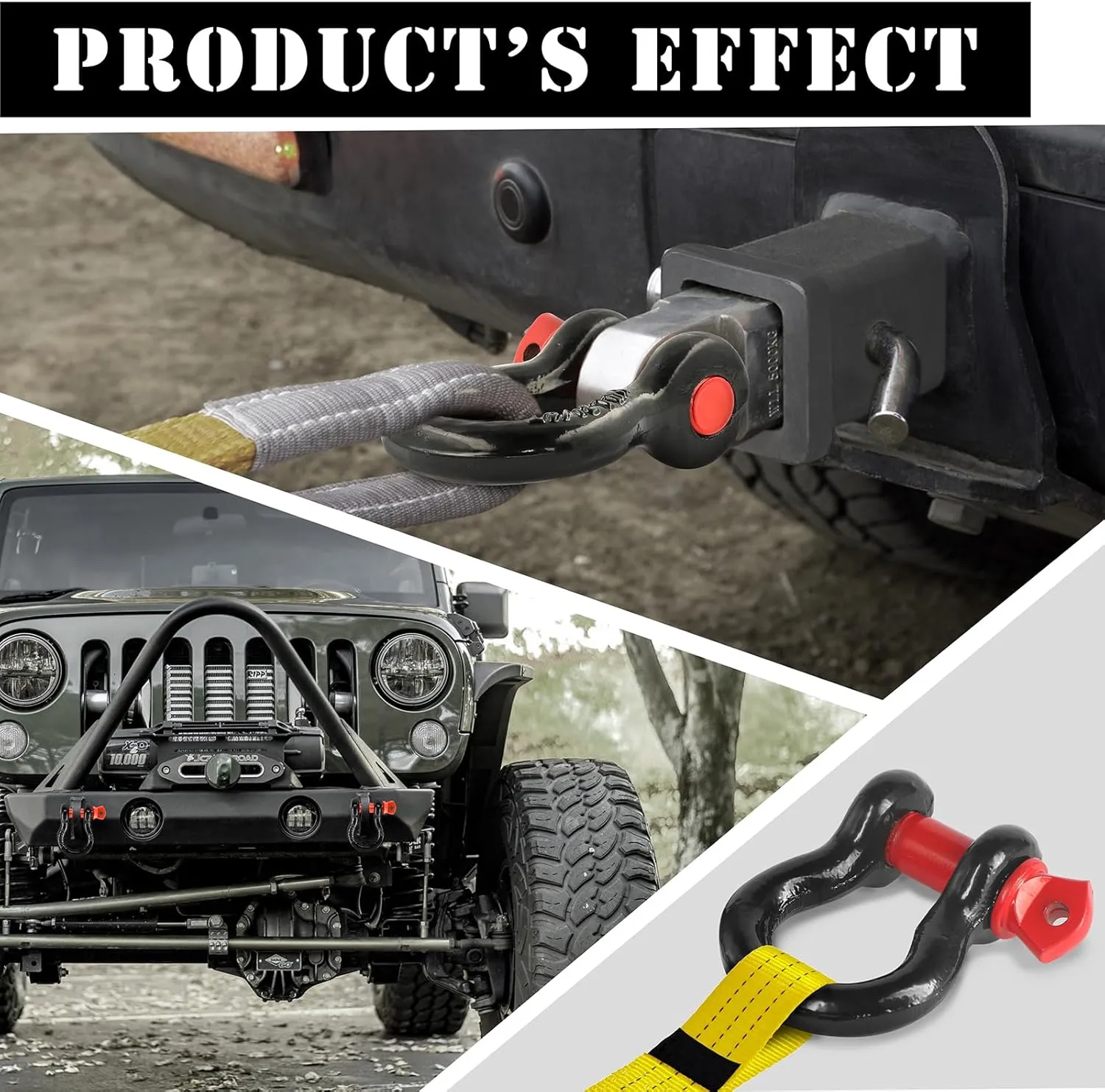 2 Pcs Shackles 1/2" D Ring Shackle 12 Ton (26,455 lbs) Maximum Break Strength with 5/8" Pin for Tow Strap Winch Off Road Vehicle Recovery