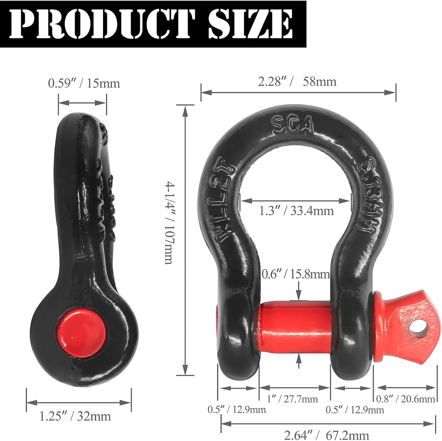 2 Pcs Shackles 1/2" D Ring Shackle 12 Ton (26,455 lbs) Maximum Break Strength with 5/8" Pin for Tow Strap Winch Off Road Vehicle Recovery