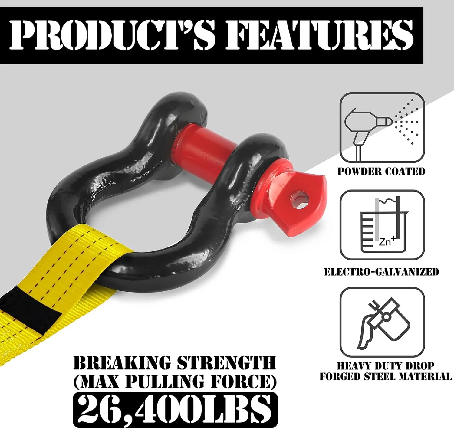2 Pcs Shackles 1/2" D Ring Shackle 12 Ton (26,455 lbs) Maximum Break Strength with 5/8" Pin for Tow Strap Winch Off Road Vehicle Recovery