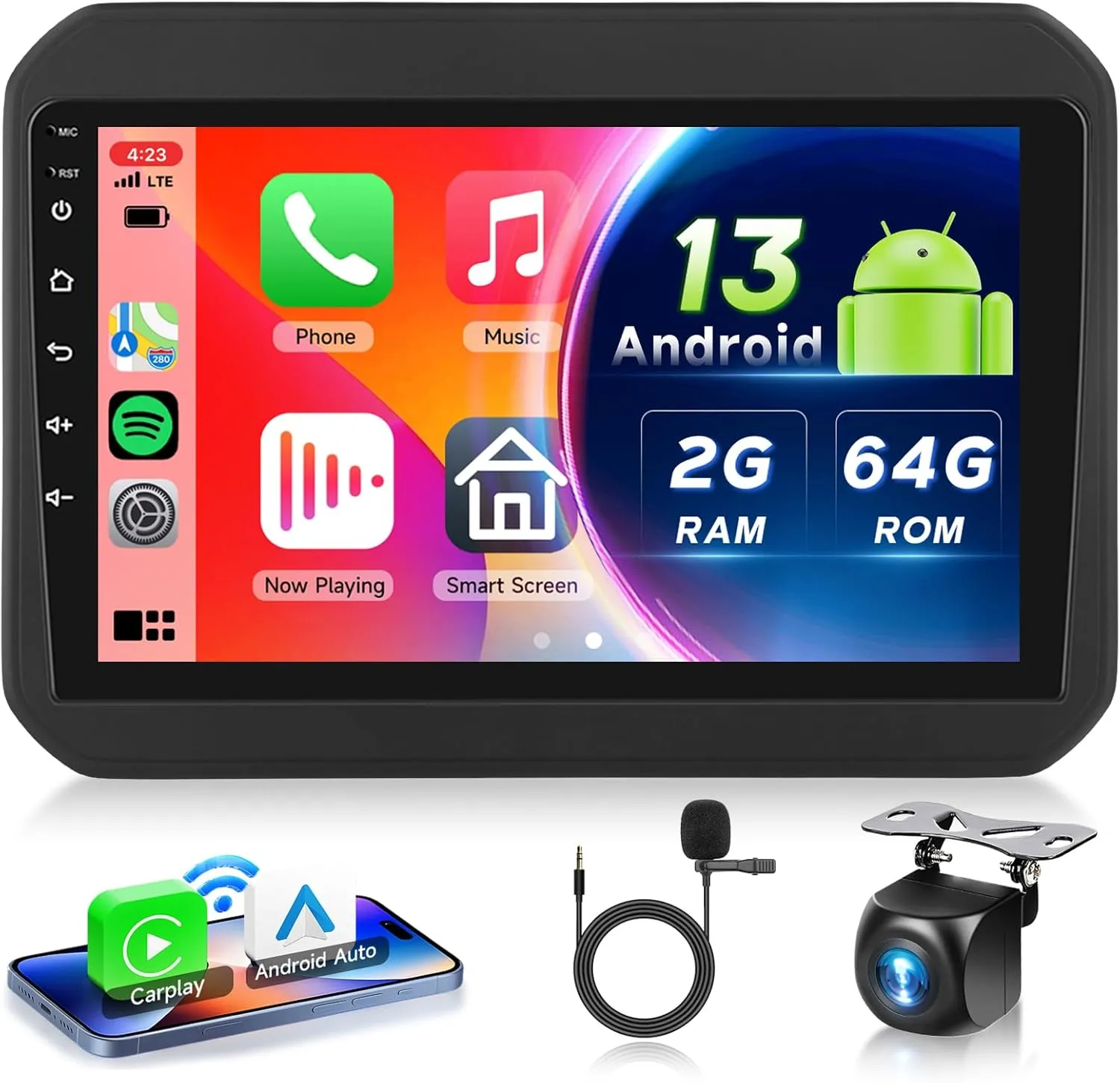 2G 64G for Suzuki Ignis 2016-2020 Android 13 Car Stereo with Wireless Carplay Android Auto, 9 Inch Touch Screen Car Radio Support GPS/WiFi/Bluetooth/FM/Voice Control/SWC/Backup Camera