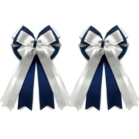 2PCS Blue White Ribbon Hair Bows for Women, Navy Handmade Equestrian Hairpins Solid Hair Accessories Gifts Cute Bow for Horseback Riding Competitions