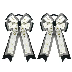 2PCS Equestrian Hair Bows for Women, Gray White Handmade Horse Bit Equestrian Elastics Hair Accessories Gifts Horse Equestrian Show Bow for Horseback Riding Competitions