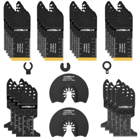 30 PCS Oscillating Tool Blades, 6 Types Oscillating Saw Blades for Metal Nails and Wood Plastic, Professional Multi Tool Blades Kits Fit Bosch Dewalt Ryobi Milwaukee