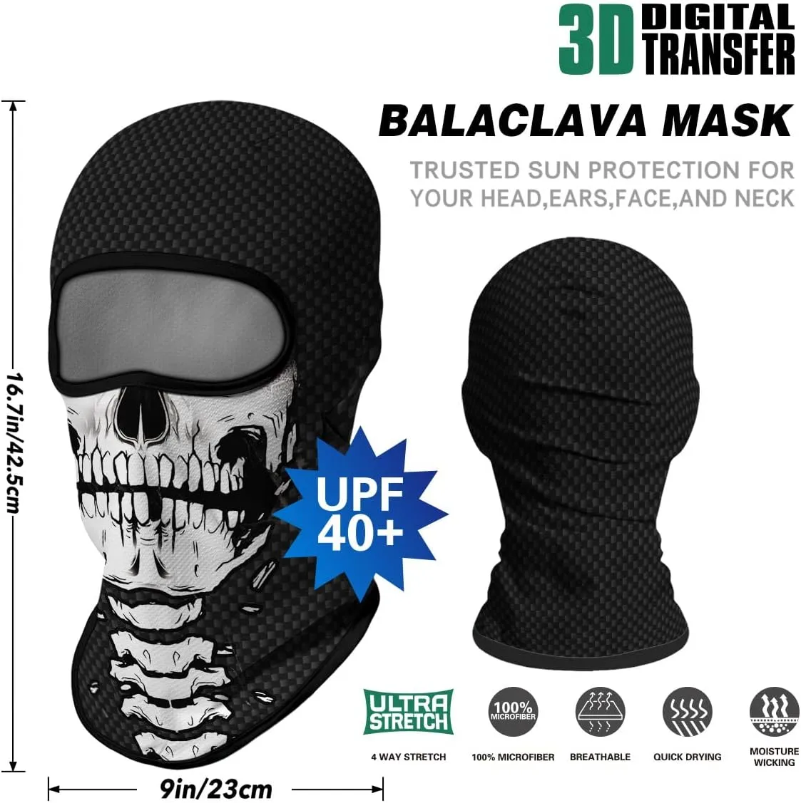 3D Balaclava Ski Mask Motorcycle Full Face Mask Outdoor Tactical Hood Headwear Mask Ghosts Skull Mask Men Women for Halloween