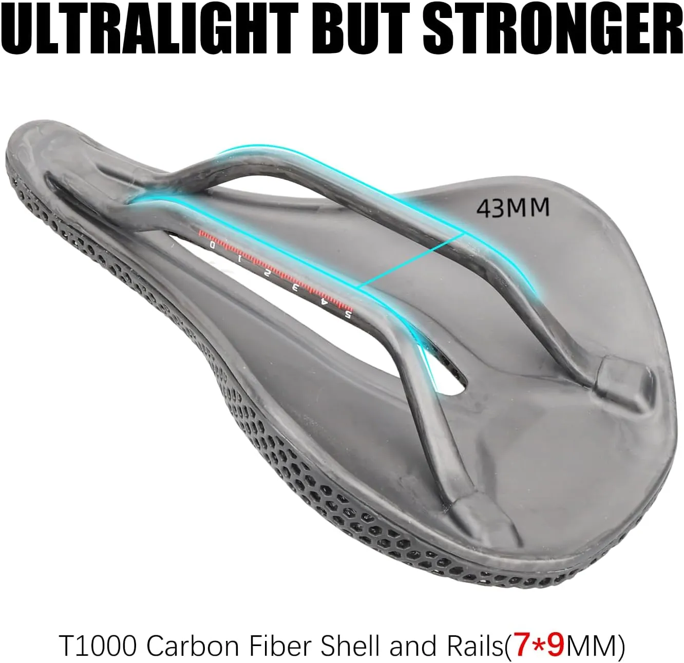 3D Printed Bike Saddle with Full Carbon Fiber for Men/Women - 7 * 9mm Carbon Rails - Adaptive Bicycle Seat for Mountain Road & Gravel Bike