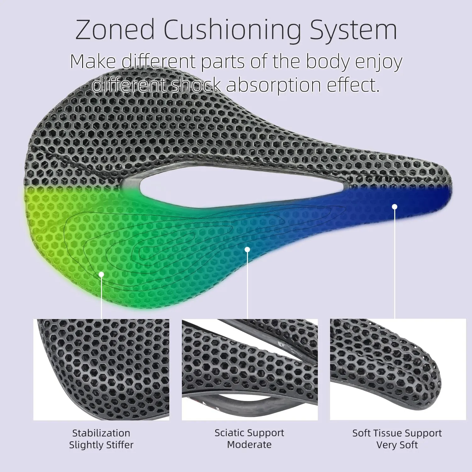 3D Printed Bike Saddle with Full Carbon Fiber for Men/Women - 7 * 9mm Carbon Rails - Adaptive Bicycle Seat for Mountain Road & Gravel Bike