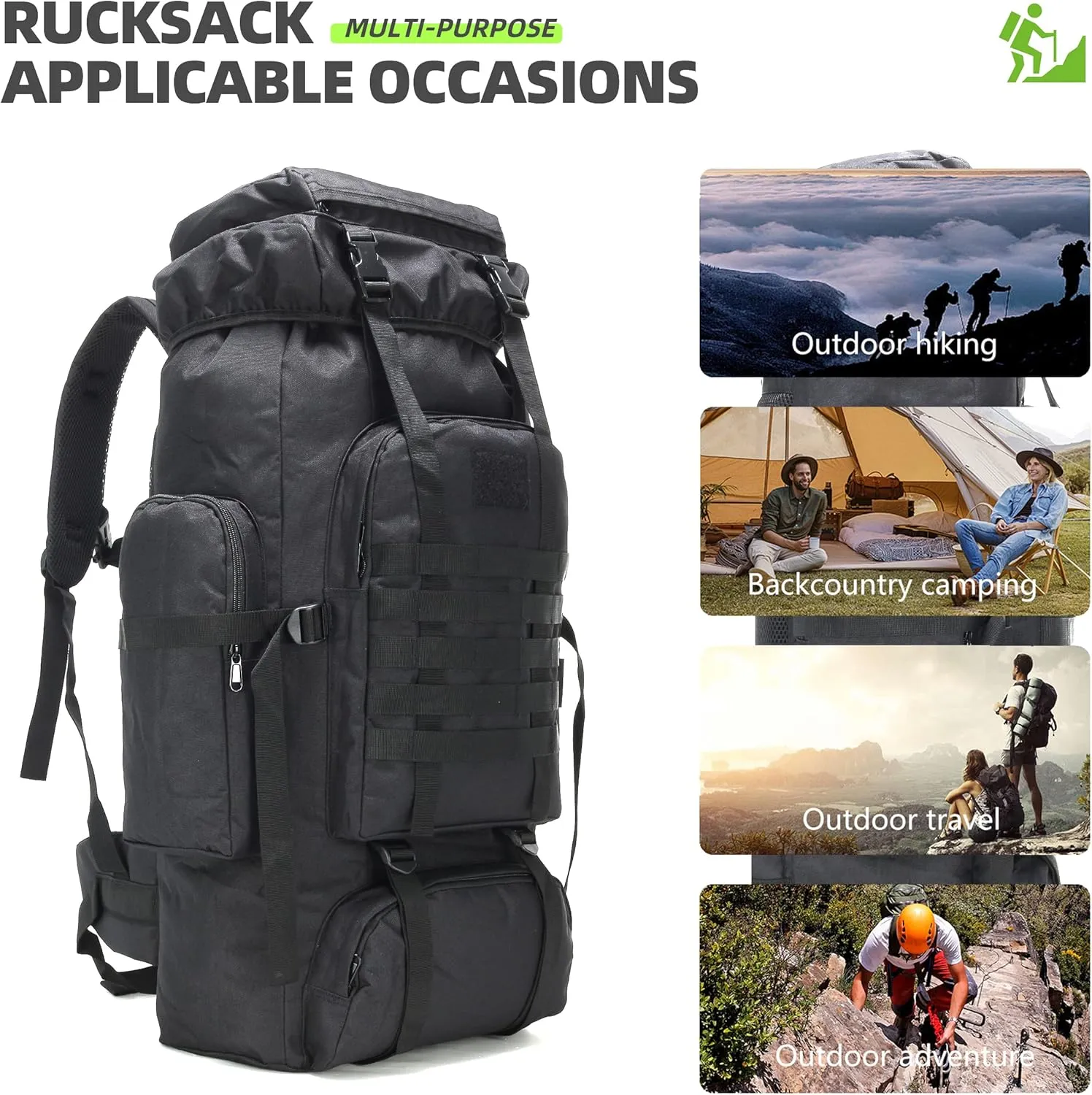 70L Hiking Backpack Military Tactical Camping Adjustable waterproof Climbing Sport Bags