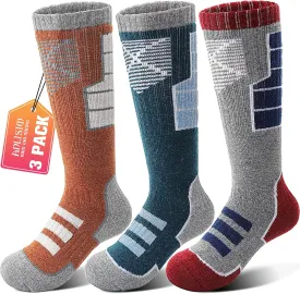 Anlisim Kids Merino Wool Ski Socks 3 Pairs Girls Boys Thermal Winter Warm Thick Breathable Socks for Skiing Snowboarding