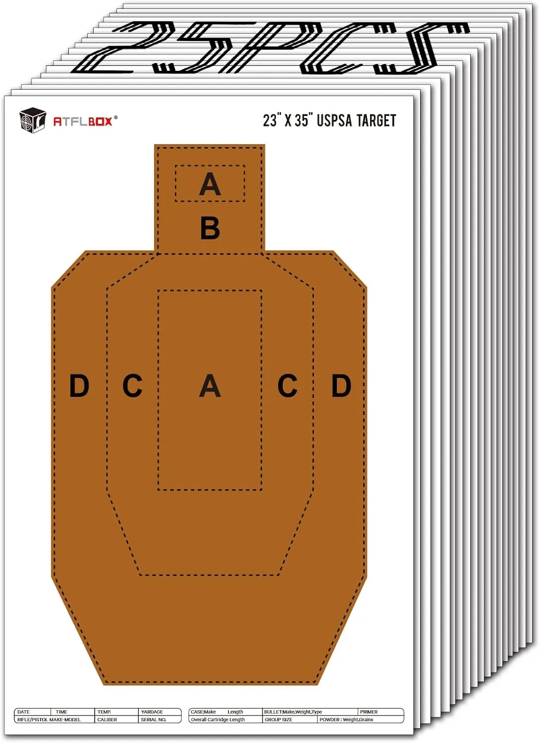 Atflbox 23" x 35" IPSC/USPSA Practice Paper Shooting Targets, Competition Torso Target, Paper Silhouette Shooting Target, Suitable for Pistol, Rifle, Handgun, Shotgun Shooting Range Training
