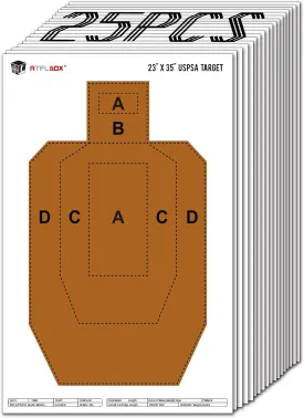 Atflbox 23" x 35" IPSC/USPSA Practice Paper Shooting Targets, Competition Torso Target, Paper Silhouette Shooting Target, Suitable for Pistol, Rifle, Handgun, Shotgun Shooting Range Training