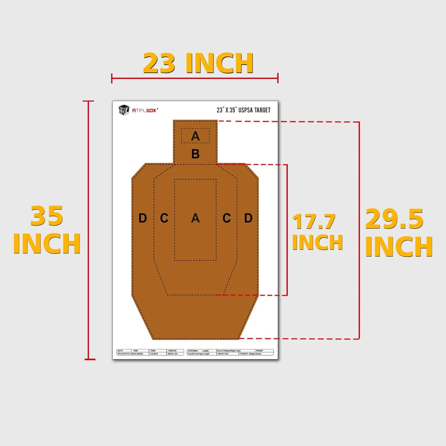 Atflbox 23" x 35" IPSC/USPSA Practice Paper Shooting Targets, Competition Torso Target, Paper Silhouette Shooting Target, Suitable for Pistol, Rifle, Handgun, Shotgun Shooting Range Training
