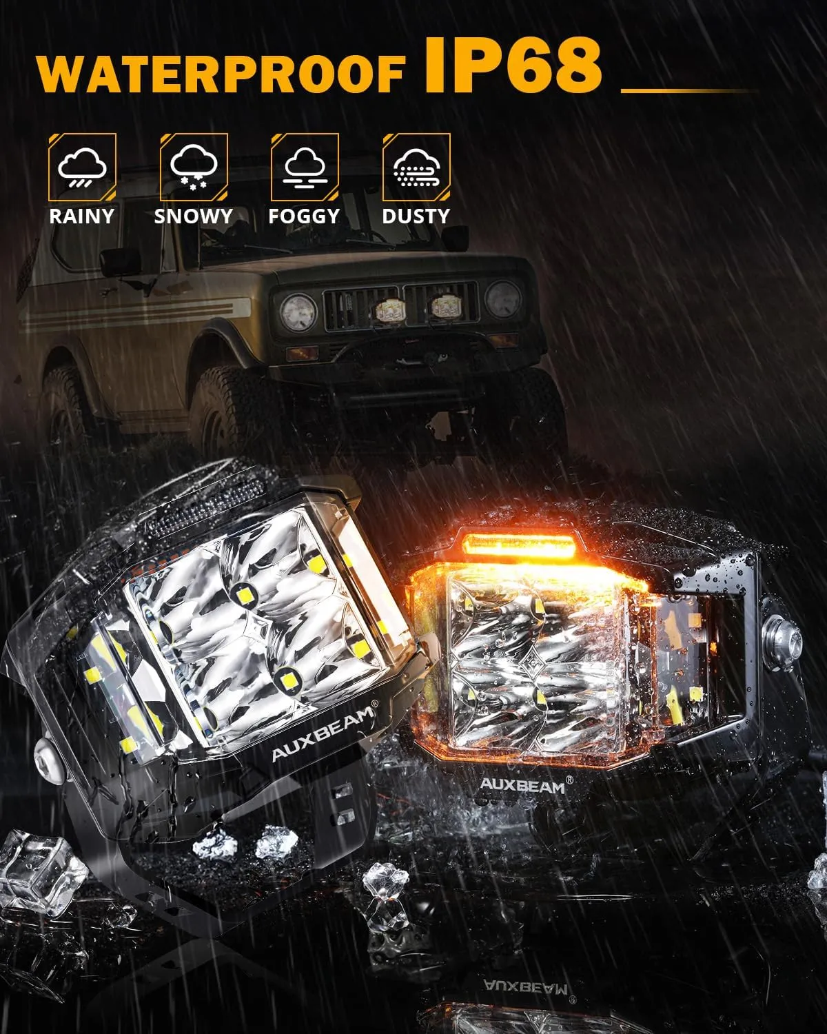 Auxbeam 4 Inch LED Pod Light, 92W V-MAX Series Square Offroad Driving with Amber DRL, 270 Spot Flood Combo Beam Side Shooter Cube Work Auxiliary Lights with Yellow Cover for Truck SUV ATV UTV