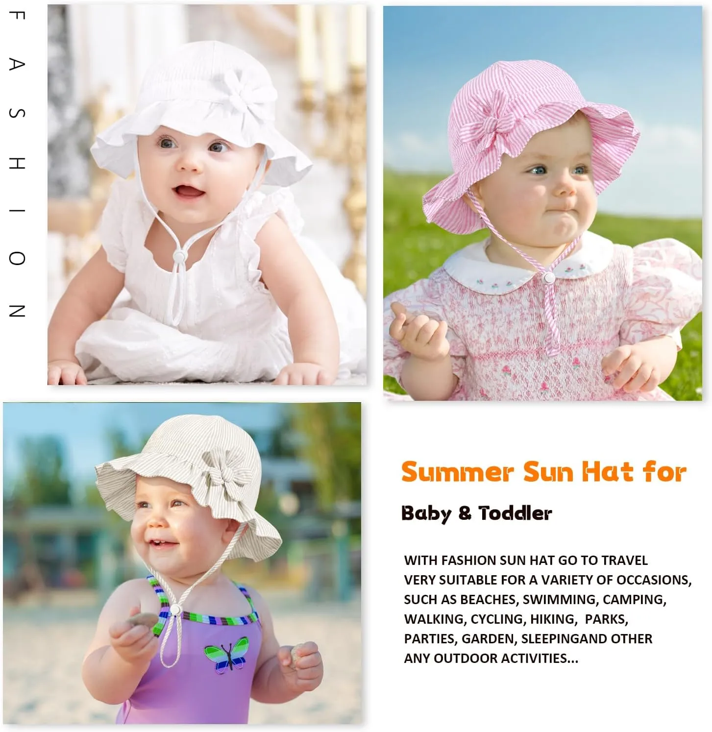 Baby Girl Wide Brim Bucket Hats with UPF 50  Outdoor Adjustable Beach Hat with Sun Hat