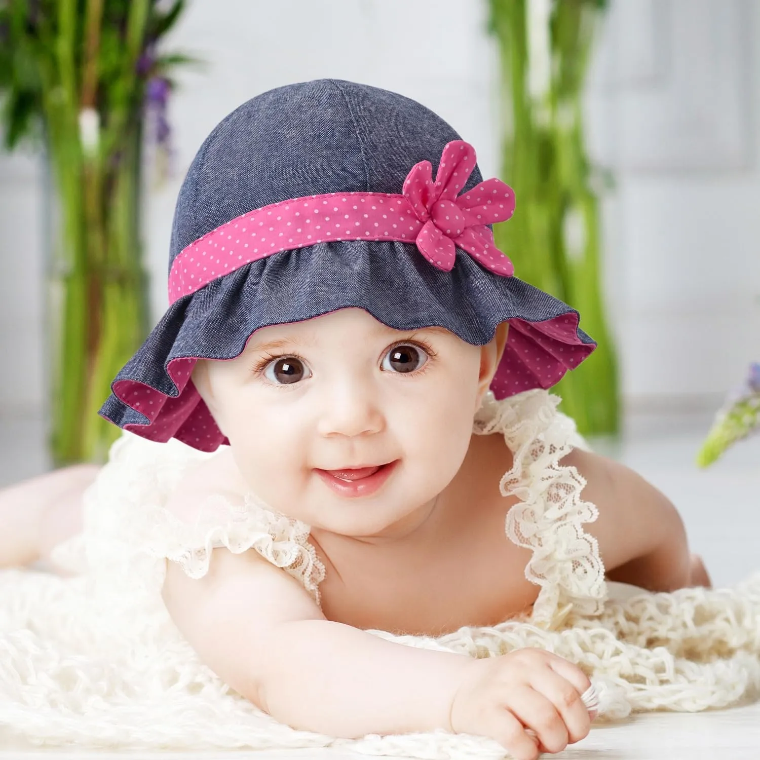 Baby Girl Wide Brim Bucket Hats with UPF 50  Outdoor Adjustable Beach Hat with Sun Hat