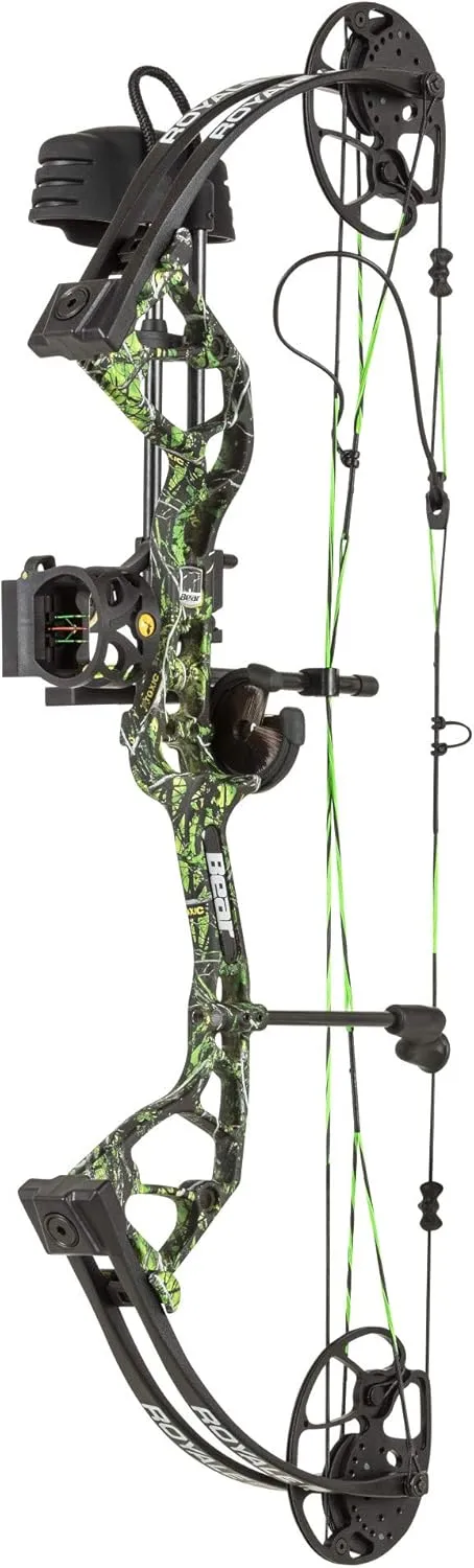 Bear Archery Royale Ready to Hunt Compound Bow Package for Adults and Youth, 12- 27 Draw Length, 5-50 Lbs Draw Weight, Up to 290 FPS, Limbs Made in USA, Limited Life-Time Warranty