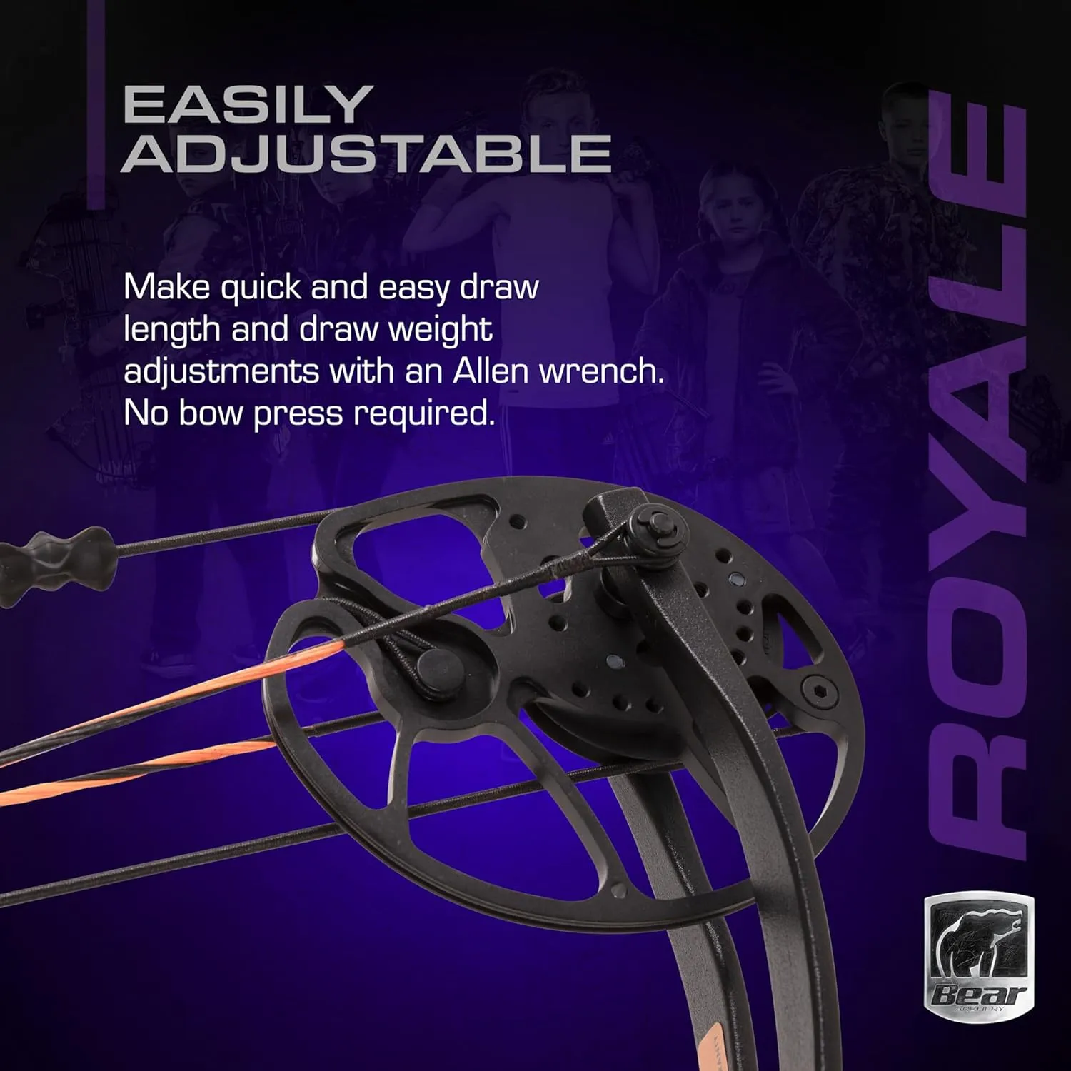 Bear Archery Royale Ready to Hunt Compound Bow Package for Adults and Youth, 12- 27 Draw Length, 5-50 Lbs Draw Weight, Up to 290 FPS, Limbs Made in USA, Limited Life-Time Warranty