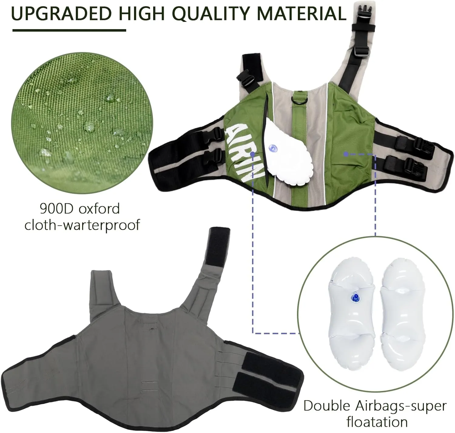 BECEMURU Dog Life Jacket with High Flotation Airbag, Reflective Dog Life Vest Harness for Swimming Boating,Adjustable Puppy Swim Vest Pet Floating Vest for Small Medium Large Dogs (L)