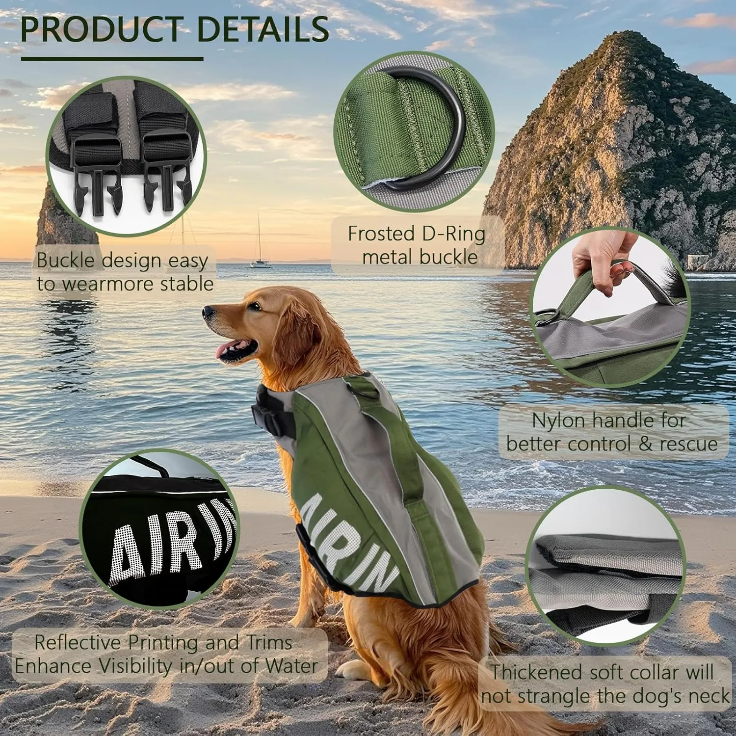 BECEMURU Dog Life Jacket with High Flotation Airbag, Reflective Dog Life Vest Harness for Swimming Boating,Adjustable Puppy Swim Vest Pet Floating Vest for Small Medium Large Dogs (L)