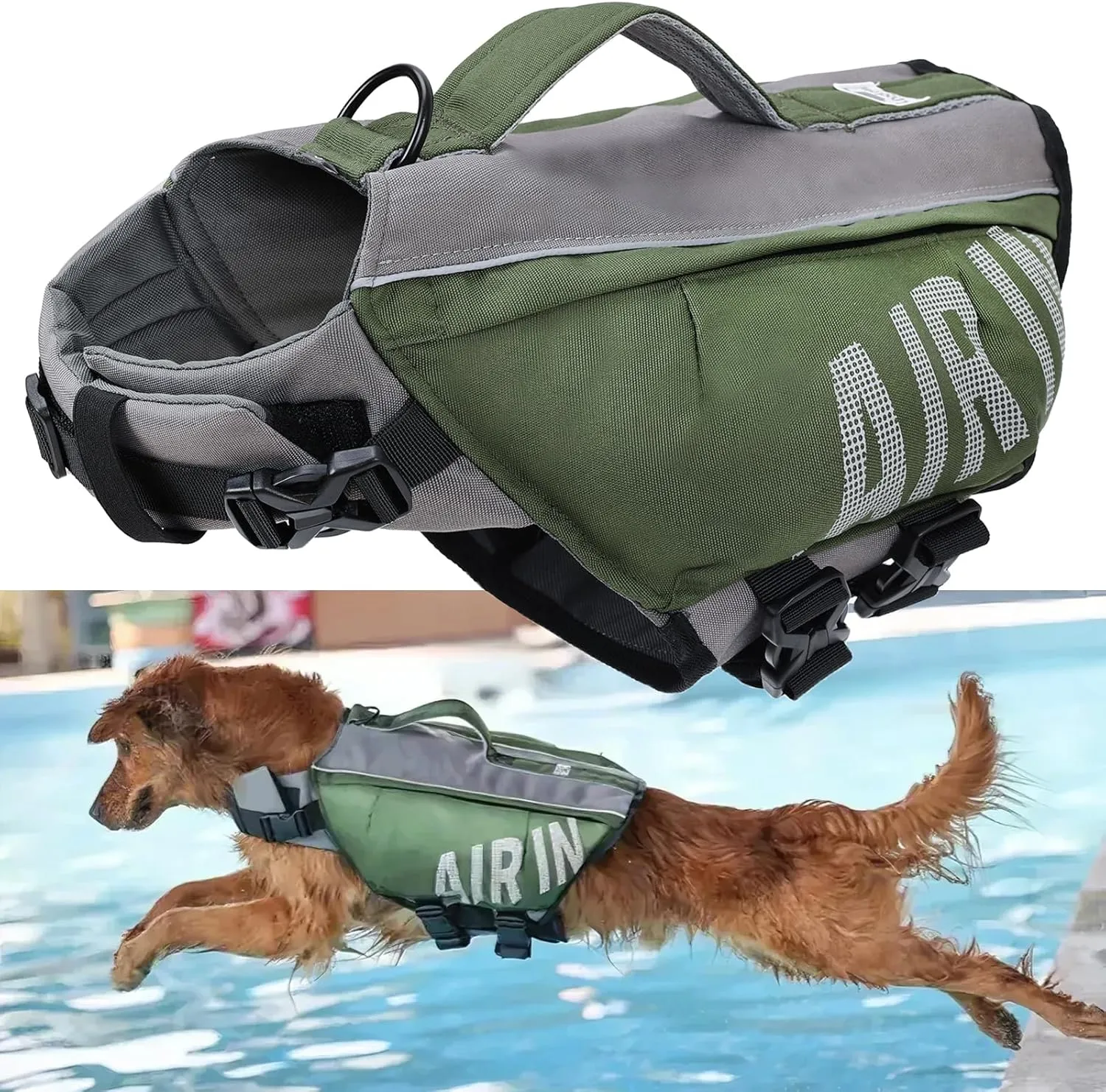 BECEMURU Dog Life Jacket with High Flotation Airbag, Reflective Dog Life Vest Harness for Swimming Boating,Adjustable Puppy Swim Vest Pet Floating Vest for Small Medium Large Dogs (L)
