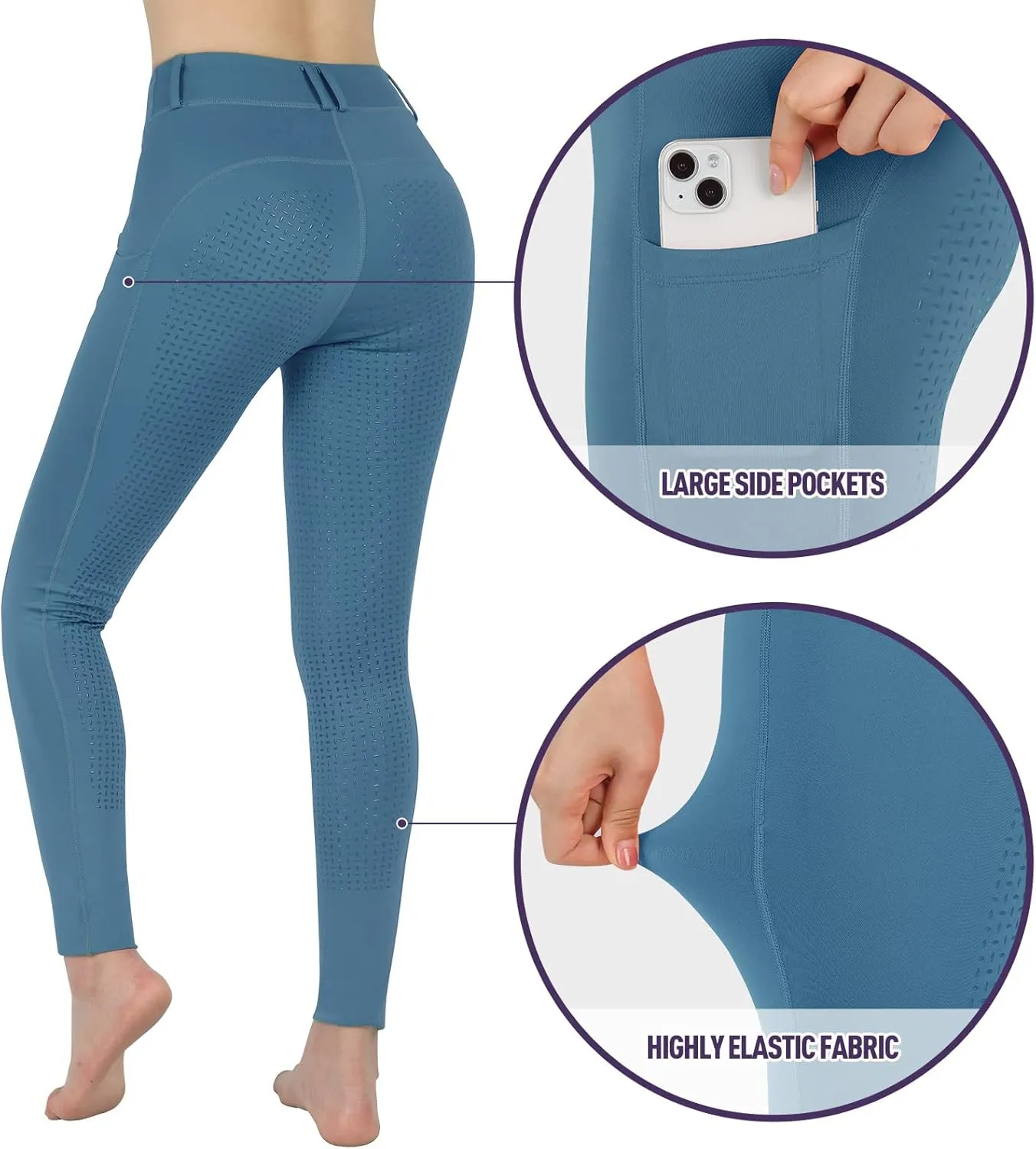 beroy Horseback Riding-Pants Girls Equestrian-Breeches - Kids Schooling Horse Tights Full Seat Silicone Pockets