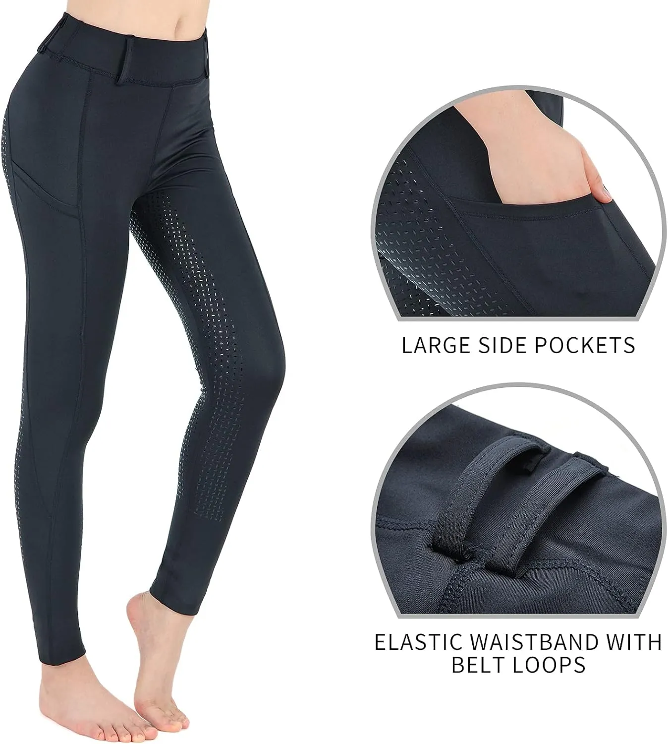 beroy Horseback Riding-Pants Girls Equestrian-Breeches - Kids Schooling Horse Tights Full Seat Silicone Pockets
