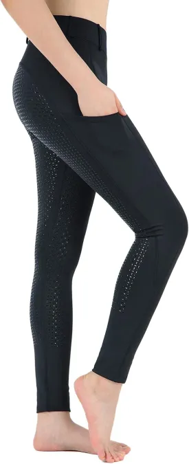 beroy Horseback Riding-Pants Girls Equestrian-Breeches - Kids Schooling Horse Tights Full Seat Silicone Pockets