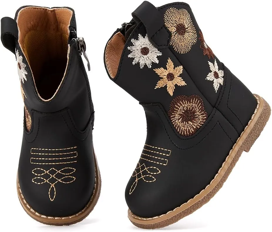 BMCiTYBM Baby Cowboy Cowgirl Boots Infant Western Shoes Boys Girls Round Toe Boots All Seasons 6-24 Months
