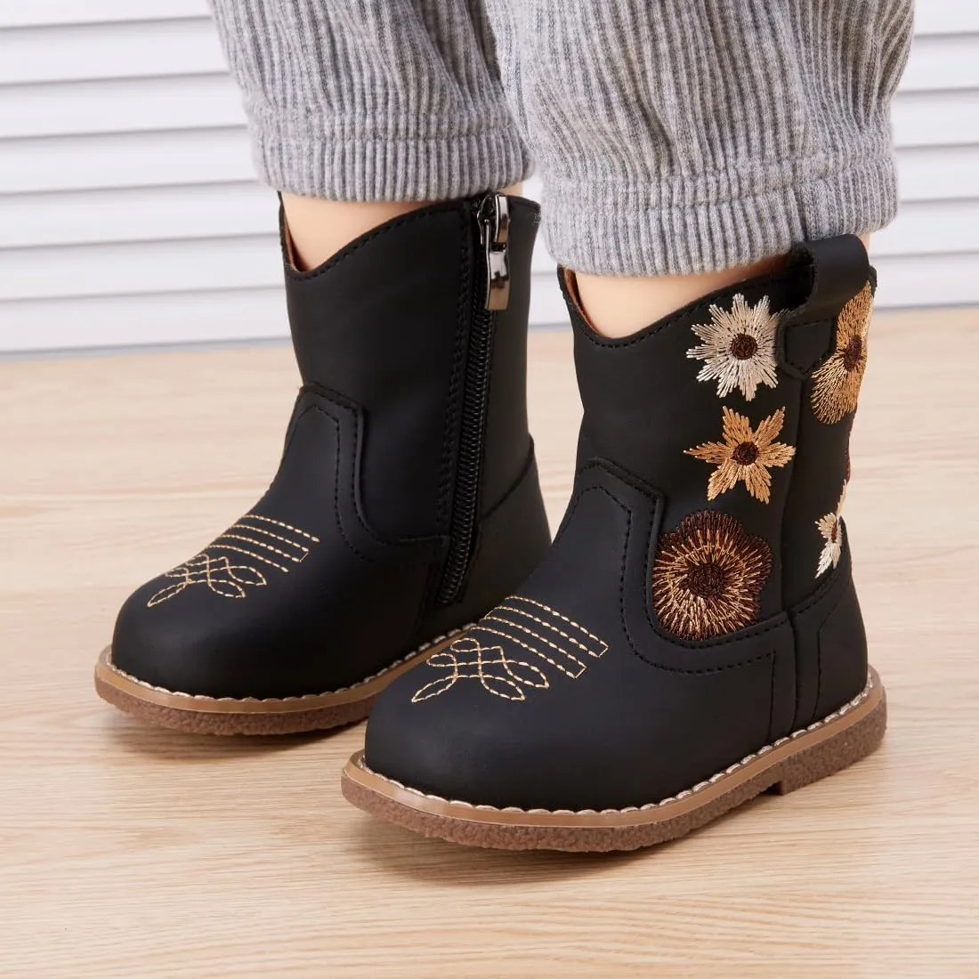 BMCiTYBM Baby Cowboy Cowgirl Boots Infant Western Shoes Boys Girls Round Toe Boots All Seasons 6-24 Months