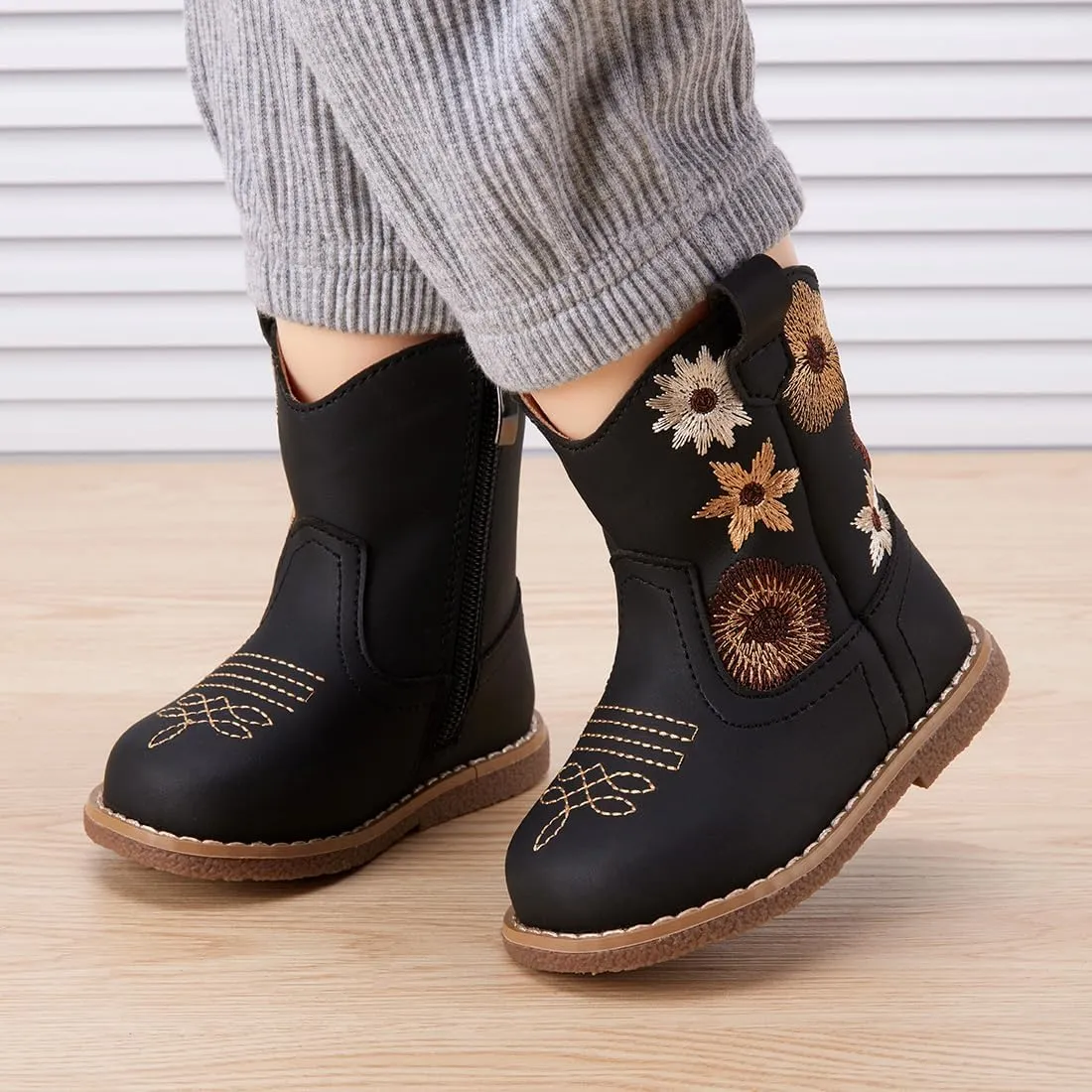BMCiTYBM Baby Cowboy Cowgirl Boots Infant Western Shoes Boys Girls Round Toe Boots All Seasons 6-24 Months