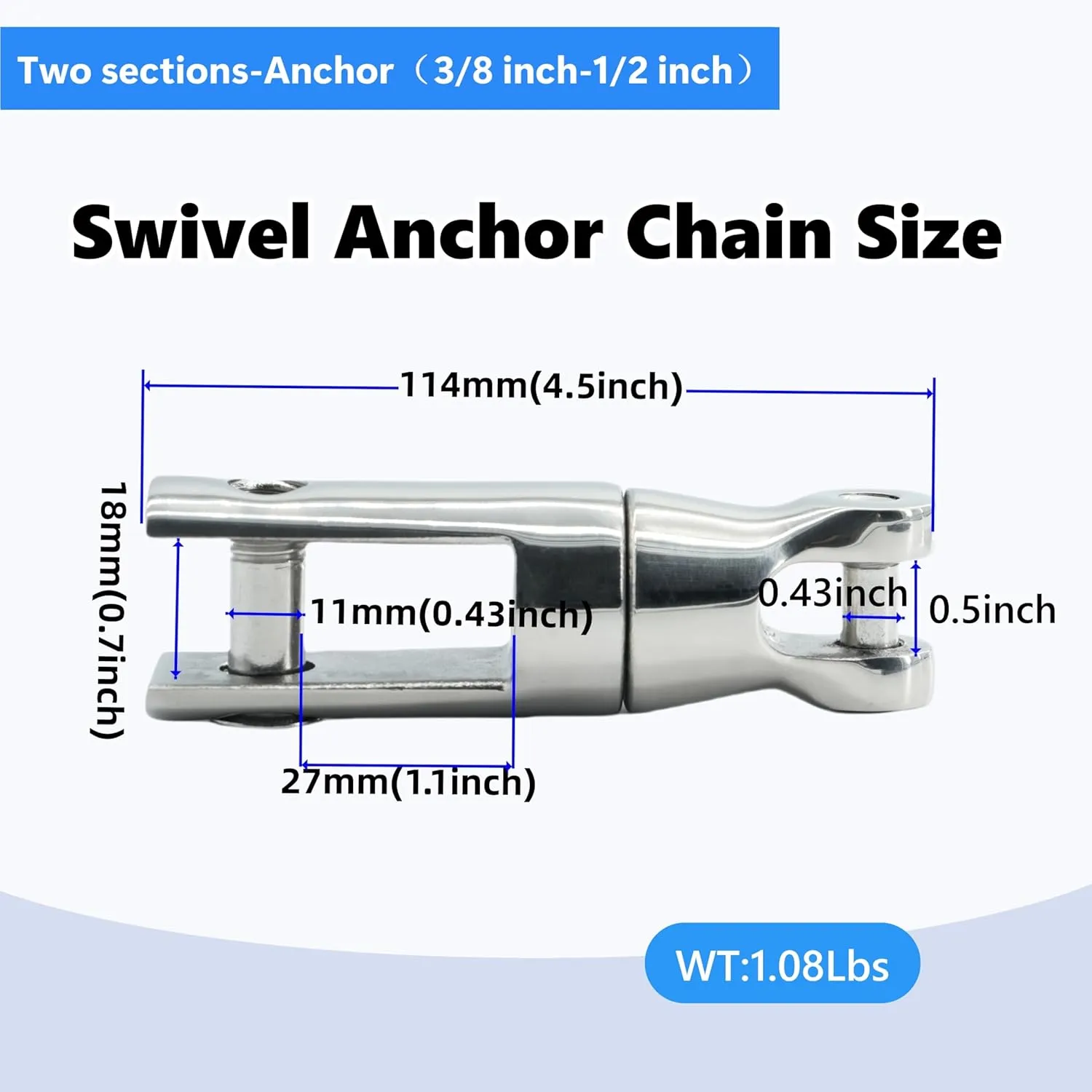 Boat Swivel Anchor,316 Stainless Steel Anchor Chain Swivel Connector for Boating & Sailing,Corrosion-Resistant