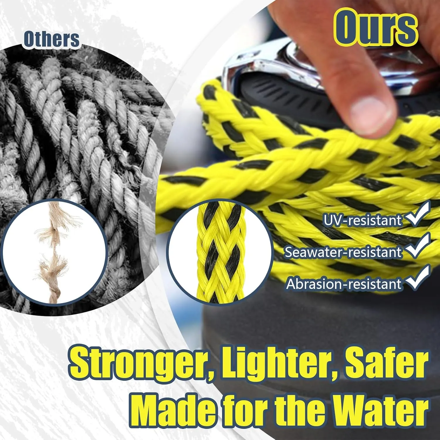 Boat Tow Rope 60ft 3-6K, Floating Ropes for Towable TubesWatersport Accessories