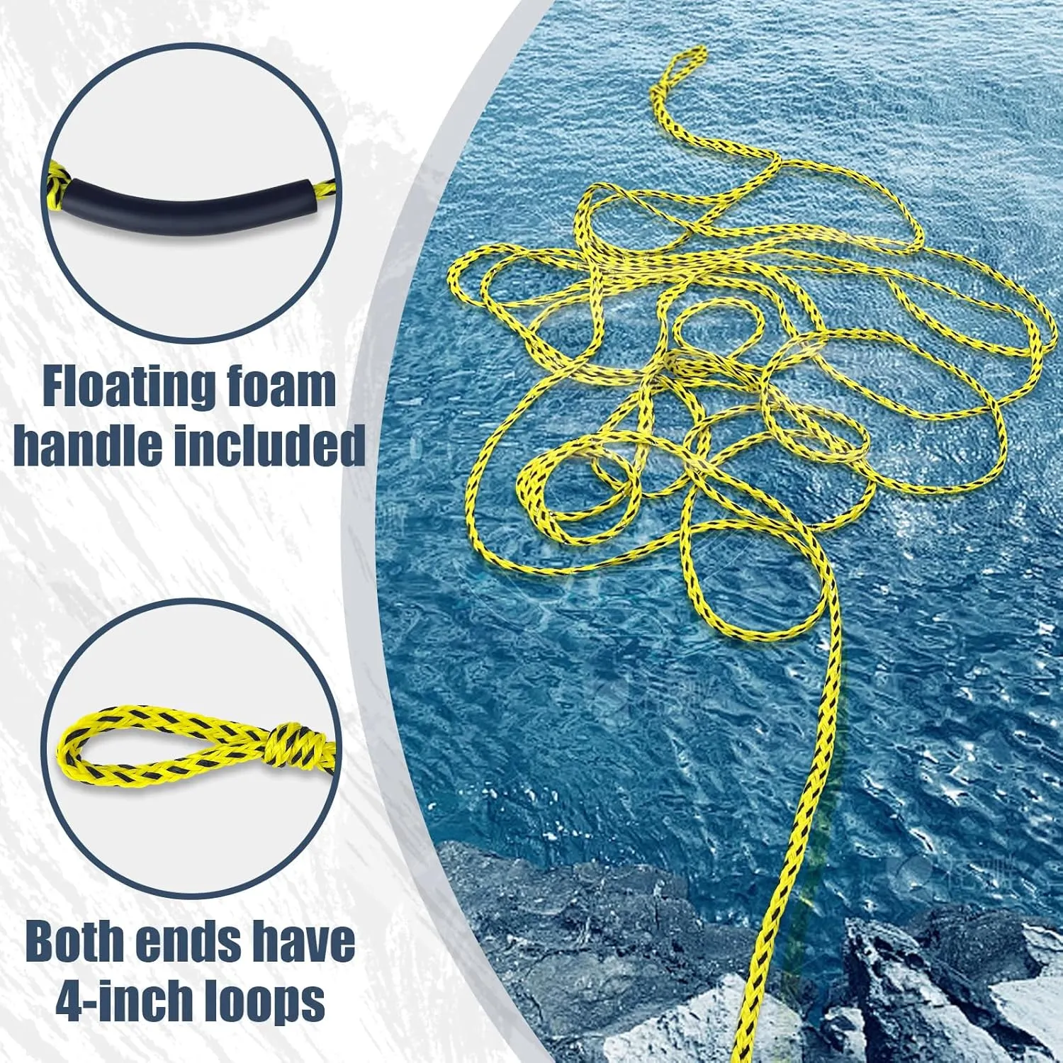 Boat Tow Rope 60ft 3-6K, Floating Ropes for Towable TubesWatersport Accessories