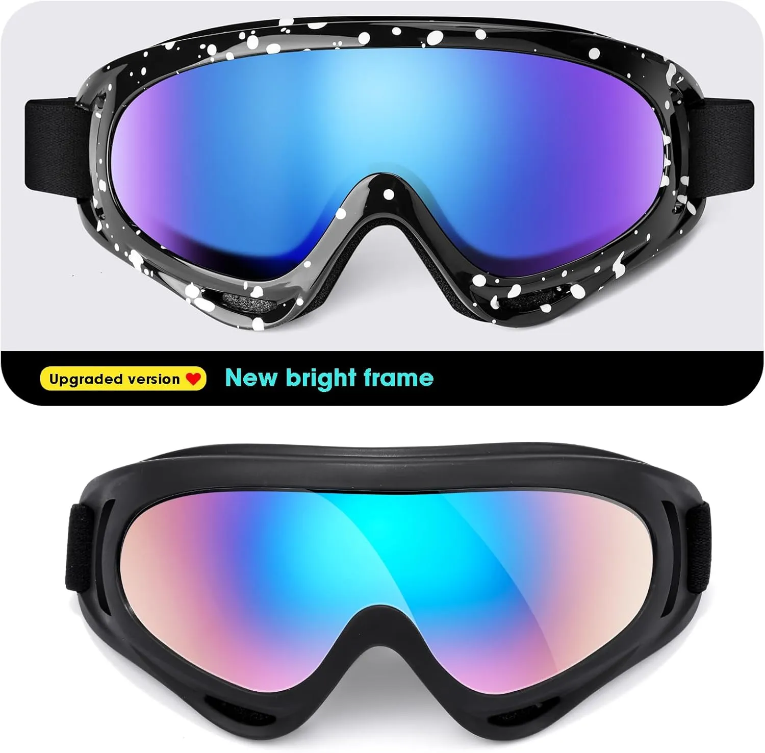 Braylin 2-Pack Snow Ski Goggles, Snowboard Goggles for Men, Women, Youth, Kids, Boys or Girls, Snowmobile Goggles