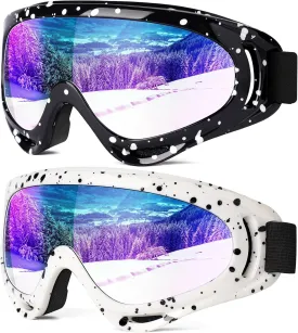 Braylin 2-Pack Snow Ski Goggles, Snowboard Goggles for Men, Women, Youth, Kids, Boys or Girls, Snowmobile Goggles