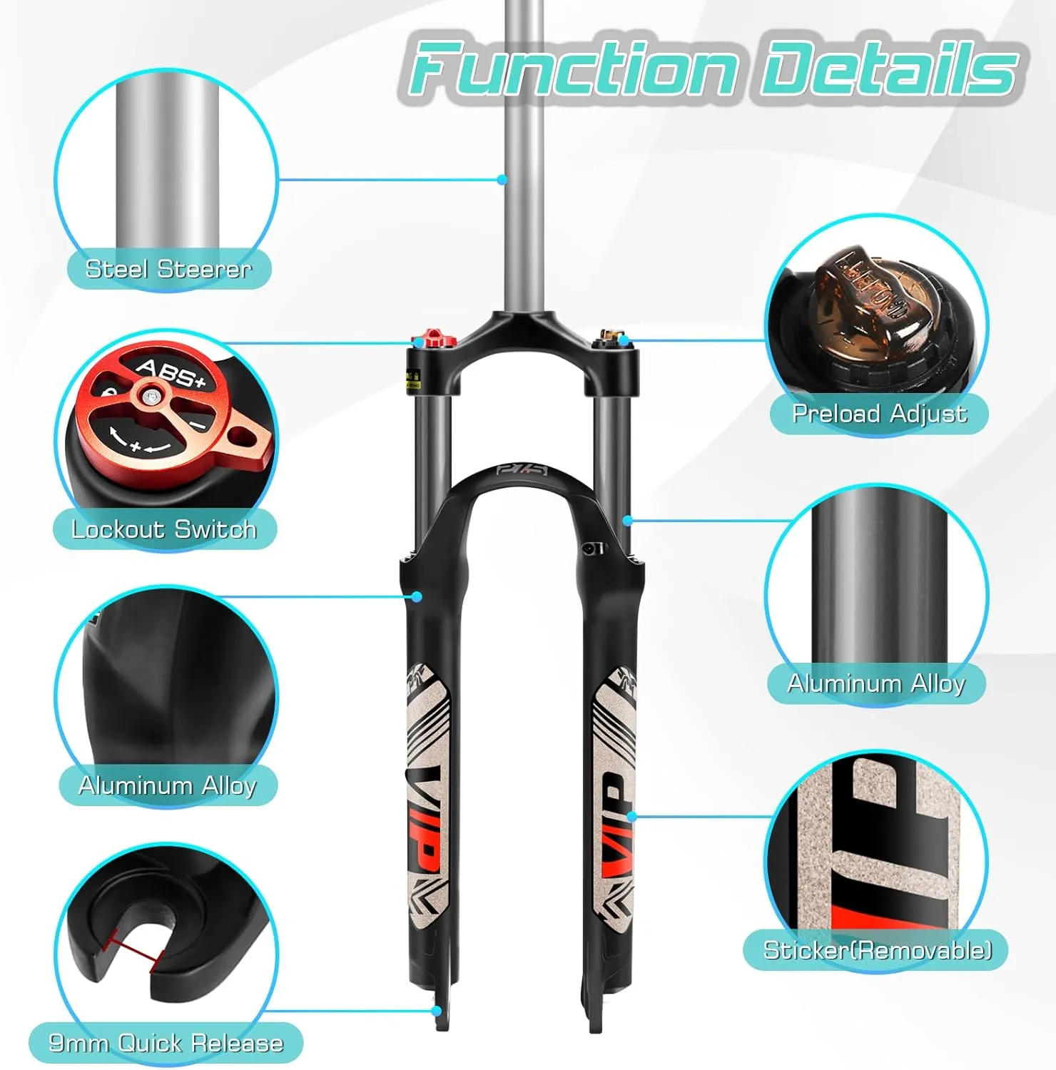 BUCKLOS 26/27.5/29 MTB Suspension Fork Travel 100mm, 28.6mm Straight Tube QR 9mm Crown Lockout Aluminum Alloy XC Mountain Bike Front Forks