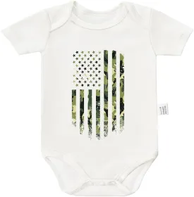 Camo American Flag USA Bodysuits, Tactical Baby Gear Clothing, Cute Infant Short Sleeves Clothes for 0-24 Months