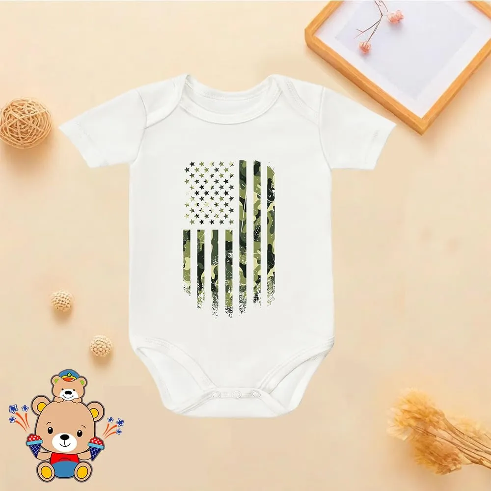 Camo American Flag USA Bodysuits, Tactical Baby Gear Clothing, Cute Infant Short Sleeves Clothes for 0-24 Months